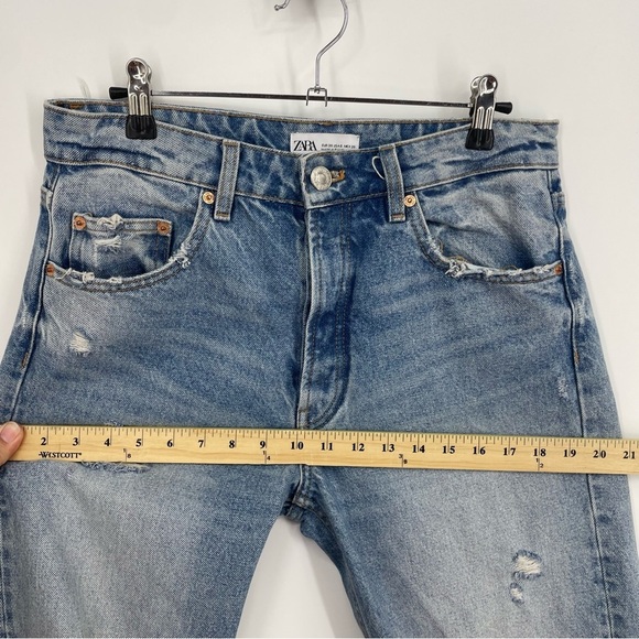 Zara High Waist straight crop Leg Ripped Jeans distressed Sz 6 - Picture 9 of 9